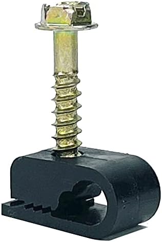 (TM) Flex Single Coaxial Cable Clips, Cat6, Electrical Wire Cable Clip, 1/4 in (6 mm) Screw Clip and Fastener, Black (100 Pieces per Bag)