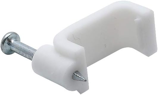 200pcs 14mm Flat Ethernet Cable Wire Clips Single Coaxial Cable Clamps with Nail for Cable Management(White)