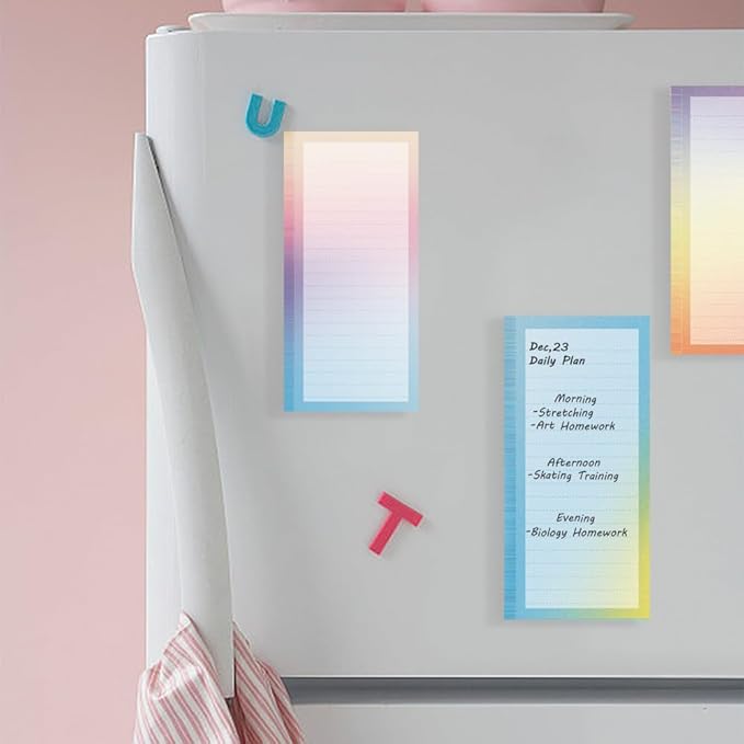 4 Pack Magnetic Notepads for Refrigerator, Full Magnet Back Design Magnetic Memo Pads, 50 Sheets Per Note Pads To-Do List, Shopping List (Retro Gradien Style)