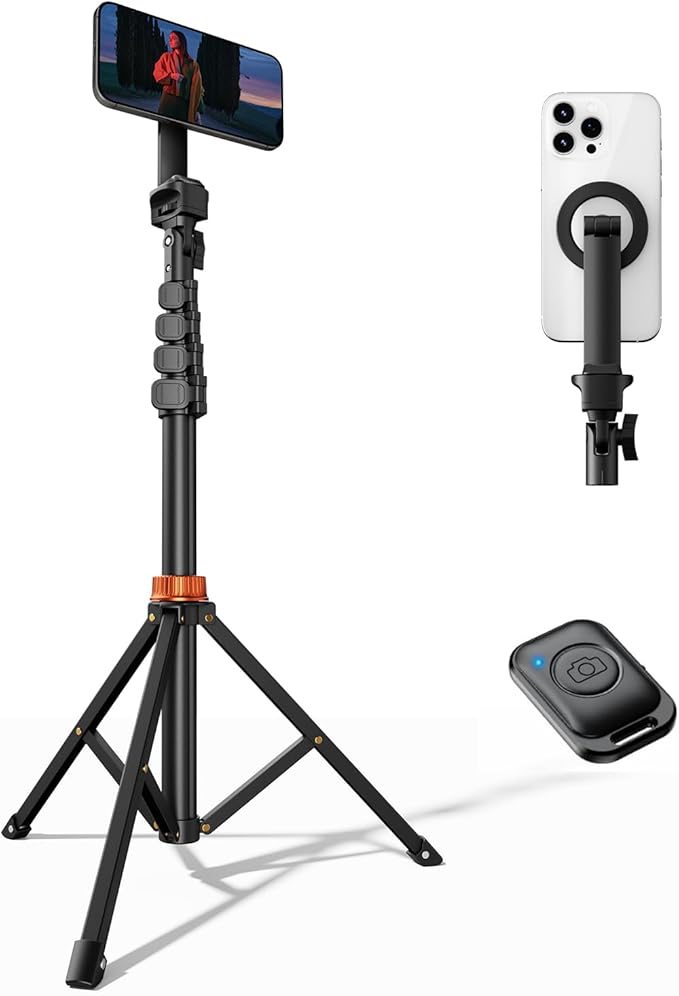 69" Magnetic Phone Tripod, Tripod for iPhone with Remote & Strong Magnetic Holder for Magsafe, Stable Cell Phone Tripod for Video Recording, Essential Tripod & Monopod Accessories for iPhone/Android