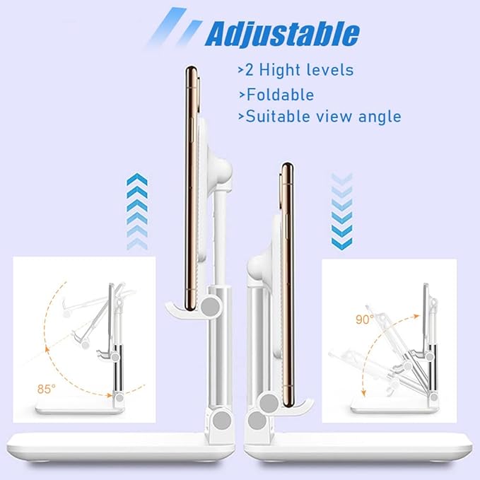 2 Pcs MT-6 Cell Phone Holder, Adjustable Angle and Height, Anti-Slip Silicone Pad, Foldable and Portable, Compatible with 4-8 Inch Devices(Pink+White)