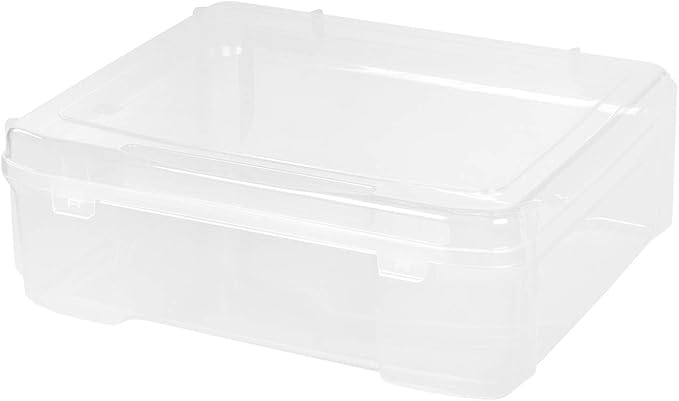 IRIS USA Fits 12" x 12" Paper, Thick Portable Plastic Scrapbook Project Case with Built-in Handle for Art and Craft Supplies, Yarn, File, Paper, Office Documents, Toys, Rounded Corner, Clear