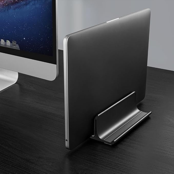 Vaydeer 3-in-1 Vertical Laptop Stand Holder, Aluminum Laptop Stand for Desk with Adjustable Dock, Space-Saving Organizer for All MacBook, Surface, Samsung, HP, Dell, up to 17.3 inch Black