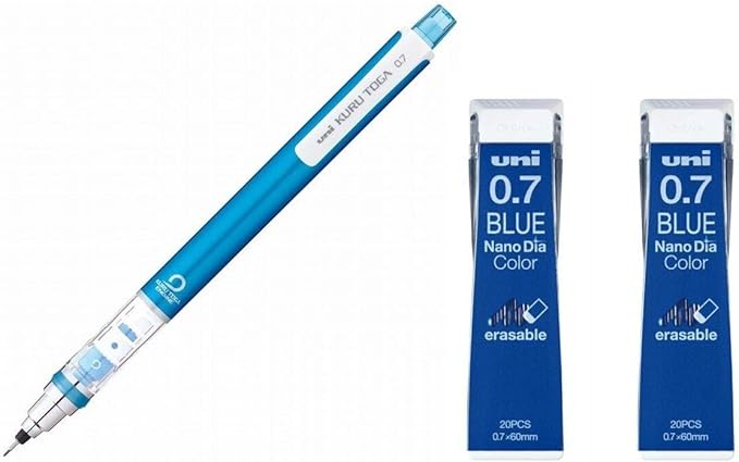 Uni Mechanical Pencil Kurutoga Standard 0.7mm Blue (M74501P.33)+ Lead Nano Dia Color 0.7mm Blue (U07202NDC.33) 2set