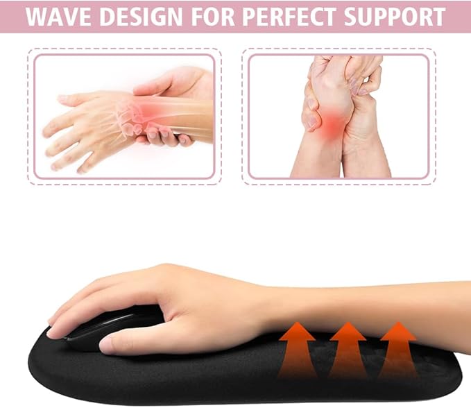 Ergonomic Mouse Pad with Wrist Rest Support, Mousepad with Comfortable Memory Foam Wrist Rest and Non-Slip PU Base for Pain Relief, Computer, Laptop, Office, Home (Black)