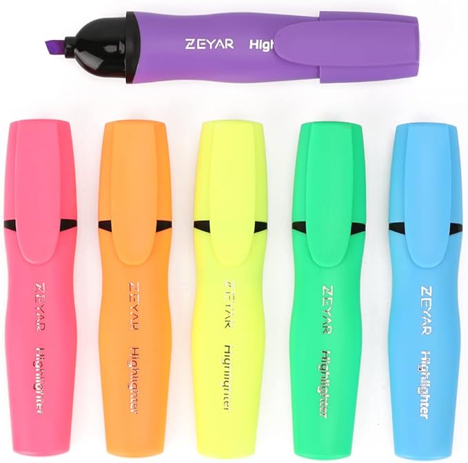 ZEYAR Aesthetic Highlighter Pen, Chisel Tip Marker Pen, AP Certified, Assorted Colors, Water Based, Quick Dry, Cute Highlighters, Patented Product (6 Candy Colors)
