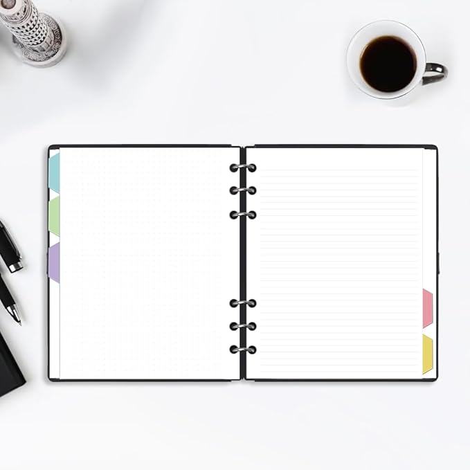 A5 6-Hole Refill Paper, A5 Planner Inserts,100 Sheets Include 80 Lined + 20 Dotted, 5 Colored Index Dividers,Binder Inserts, 100gsm 6 Ring Loose Leaf Paper for Planner, Bullet Journal, Notes,5.8"x8.3"