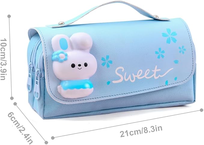 MCWTH Pencil Case for Girls, Kids Large Capacity Cute Pencil Box with Compartments School Organizer Pen Pouch (Sakura Blue)