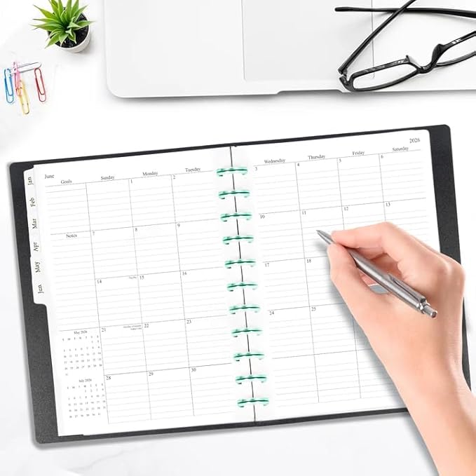 2026 Monthly Planner Refill, A4 Letter Size Planner Inserts for 11-Disc Discbound, 8.5"x11", Jan. 2026 - Dec. 2026, 12 Monthly Calendars with Laminated Tabs