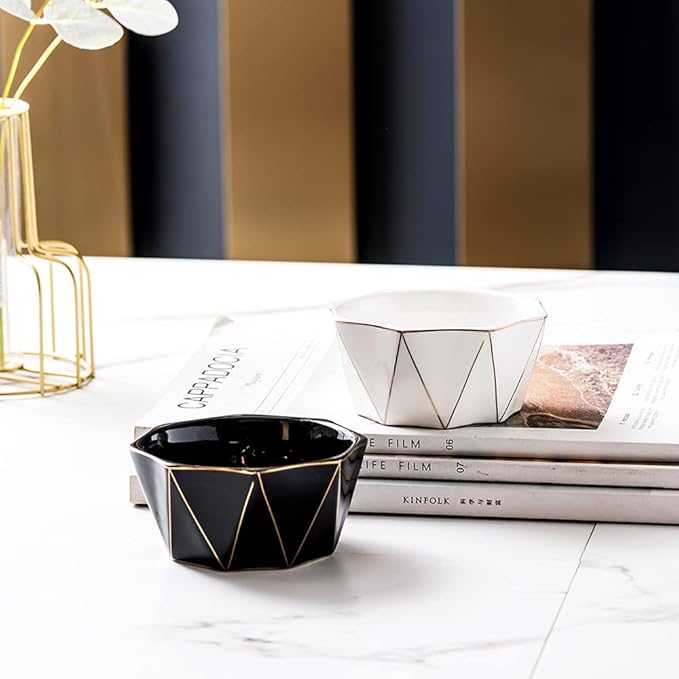 Paper Clip Holder With Gold Line Geometric Ceramic Paper Clip Dispenser for Desk Cute Paper Clip Organizer Office Binder Clip Holder (Black)