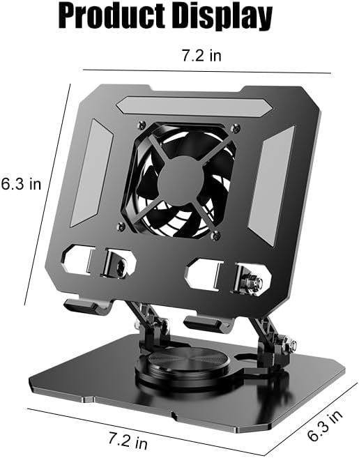 360° Rotating Tablet Desk Stand Holder with USB Cooler,Carbon Steel Frame Dual Rod Mount Support for iPad Pro 13 12 11 Air Mini 5 4 3 Samsung Tab E-Reader (Black with Built-in Cooler)