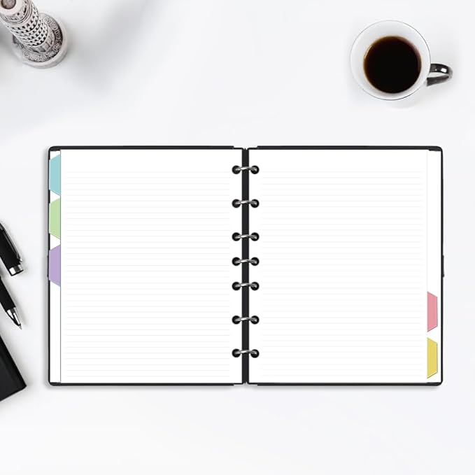 A5 7 Hole Refill Paper,A5 Planner Inserts, Binder Inserts,100 Sheets 6mm Line Spacing Paper with 5 Colored Index Dividers, Narrow Ruled,6 Ring Loose Leaf for Planners, Binders,5.8"x8.3"