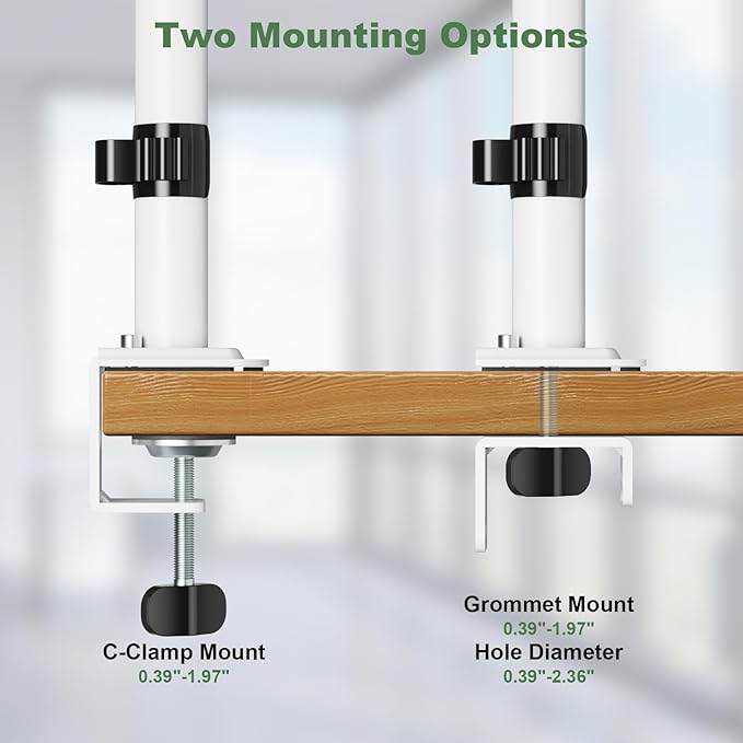 White Laptop Desk Mount with Vented Tray for Notebook up to 17 inch, Fully Adjustable Single Laptop Arm Stand Holds up to 17.6 lbs, Clamp on/Grommet Mounting