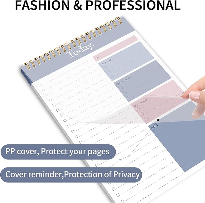 KMQOY To Do List Notepad - 2 Pack Daily Planner Pad Undated 52 Sheets Spiral Today Planner Note Pad Premium Thick Paper 6.5" x 9.8" For Work and Personal Organized