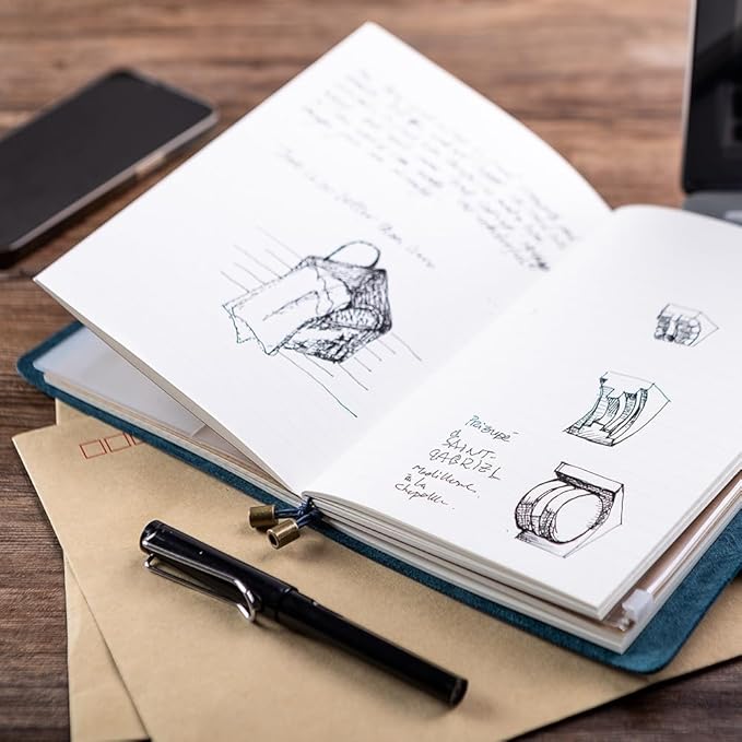 Refillable Leather Journal, Handmade Blue Leather Notebook with Bookmark for Men & Women, Vintage Notepad Sketchbook Perfect for Writing, Gifts, Travelers (Blue, Passport)
