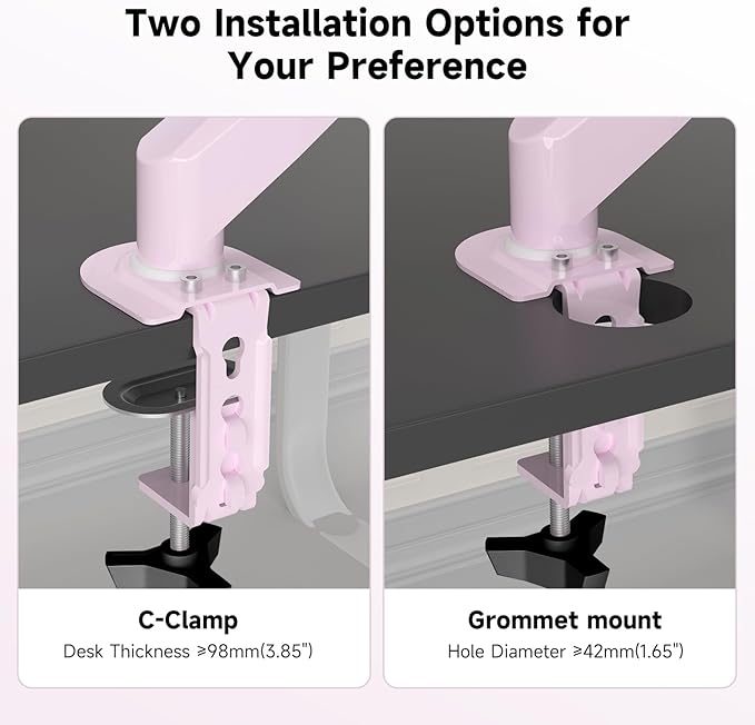 Suptek Monitor Mount Gas Spring Monitor Arm Desk Mount Fully Adjustable Fits 17 20 22 23 24 26 27 32 35 inch Monitors Weight Capacity up to 24.25 lbs, Pink