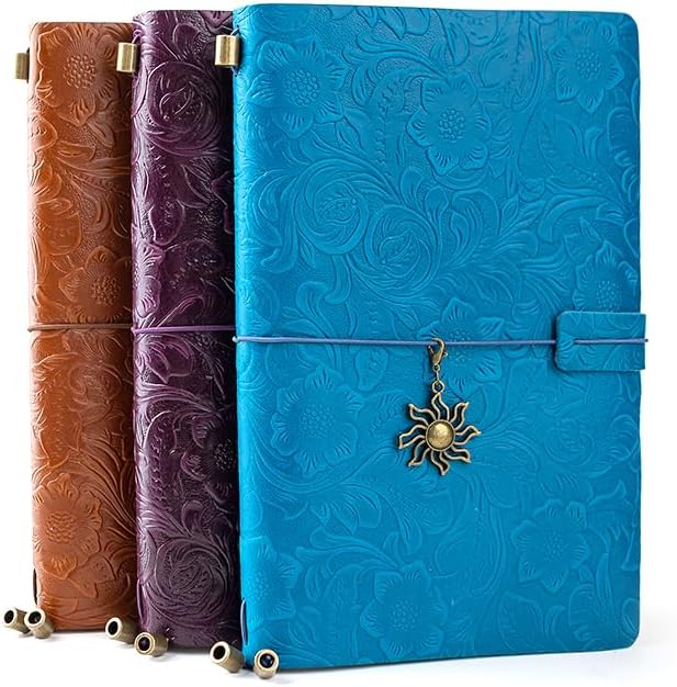 Refillable Leather Journal, Handmade Notebook with Bookmark for Men & Women, Vintage Notebook perfect for writing, gifts, travelers (Blue, A5)