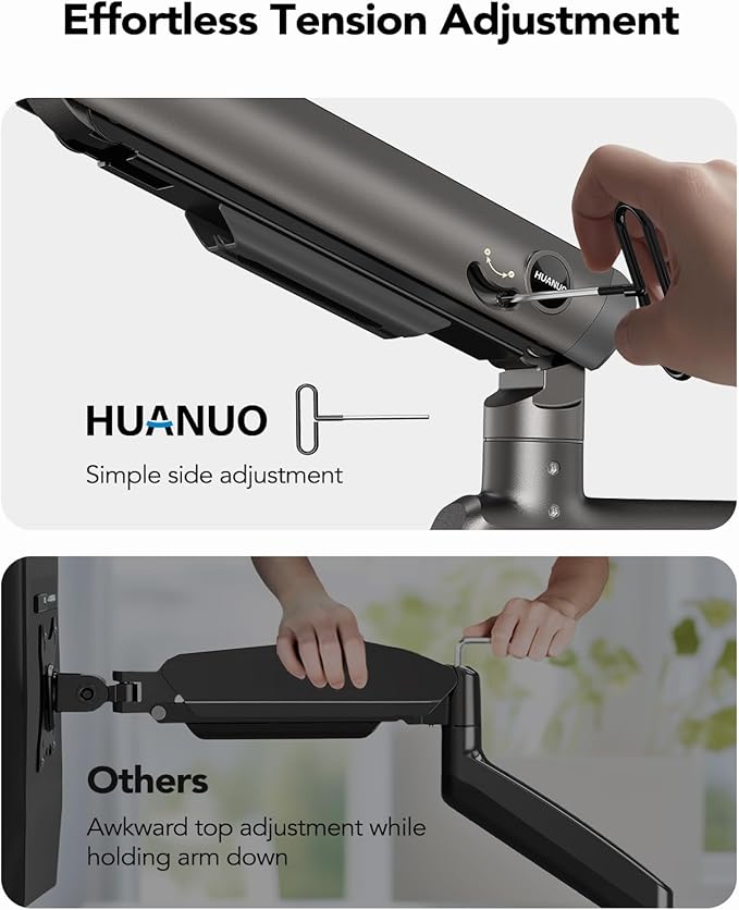 HUANUO Heavy Duty Monitor Arm for Ultrawide Screens up to 57", Holds 40 lbs, Aluminum Ultrawide Single Monitor Stand with 29.1" Max Height, Fully Adjustable Desk Mount, Max VESA 100x100mm