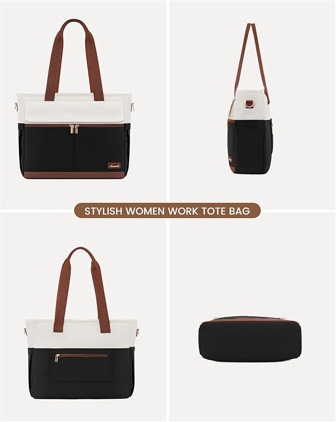 LOVEVOOK Upgrade Version Work Bags for Women 15.6 Inch Laptop Bag Large Capacity Mutiple Pockets Teacher Bag Water Resistant Canvas Tote Bag Purse for Office Travel College Nurse Teacher, Black Brown