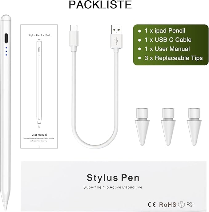 Stylus Pen for iPad 2018-2025, 15 Mins Fast Charging Magnetic Pencil (1st Generation) with Tilt Sensitivity & Palm Rejection for iPad 6-8/9/10/11, Air 3/4/5/M2/M3, Mini 5/6/7, Pro 11/12.9/M4/M5