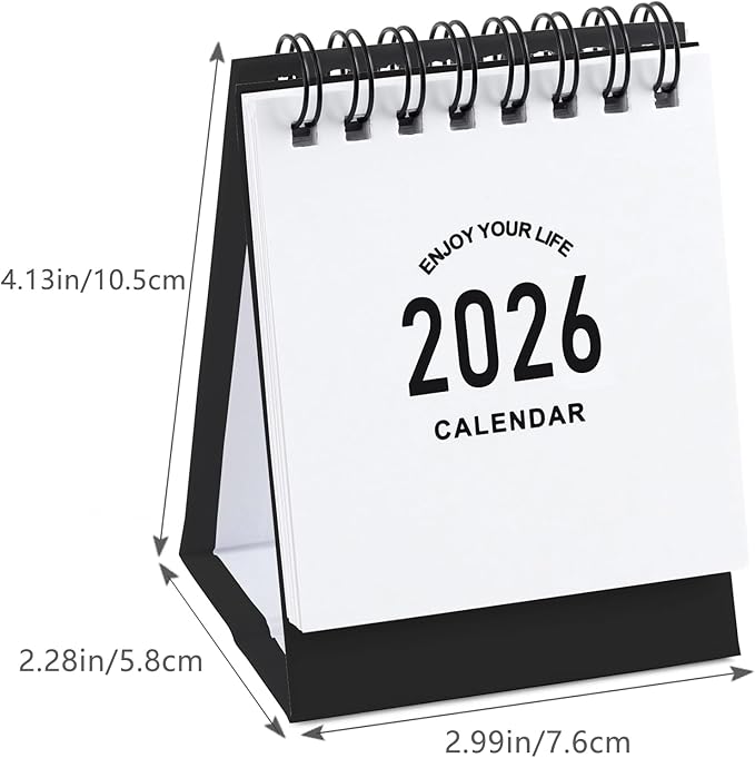 Mini Desk Calendar 2026-2027- Small Desktop Calendar January 2026 to June 2027 Mini Daily Schedule Thick Paper Twin-Wire Binding with Stickers for Home Office School (Black-white)