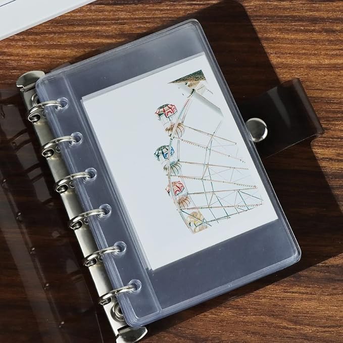 NatSumeBasics 12 A7 Binder Pockets Clear Cash Budget Envelopes PVC Planner Inserts for 6-Ring a7 Binder Sheet Protectors Organize Photos Cards Bills (A7, Clear)