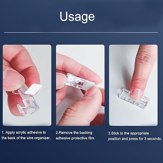 Cable Clips with Strong Self-Adhesive Pads, No Tools Required, Organize Cords and Wires, Set of 20 (Transparent, Middle)