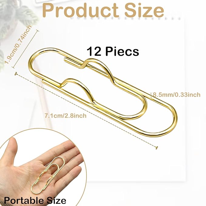 12Pcs Metal Pen Clip for Notebook, Portable Pen Holder Clip Pencil Clip, Multi Function Paper Clip Pen Holder Pen Paper Clip Bookmark Stationery Tool Office Supplies for Notebook Journals, Gold