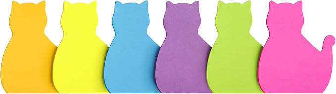 Cat Shape Sticky Notes 6 Color Bright Colorful Sticky Pad 75 Sheets/Pad Self-Sticky Note Pads (6 Pads)