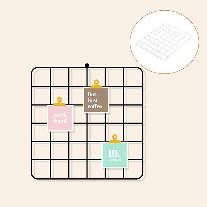 YOKIVE Iron Wire Grid Panel, Decorative Panels Board | Photo Pictures Display Holders Hanging Frame for Home Office (White, 16"x12")