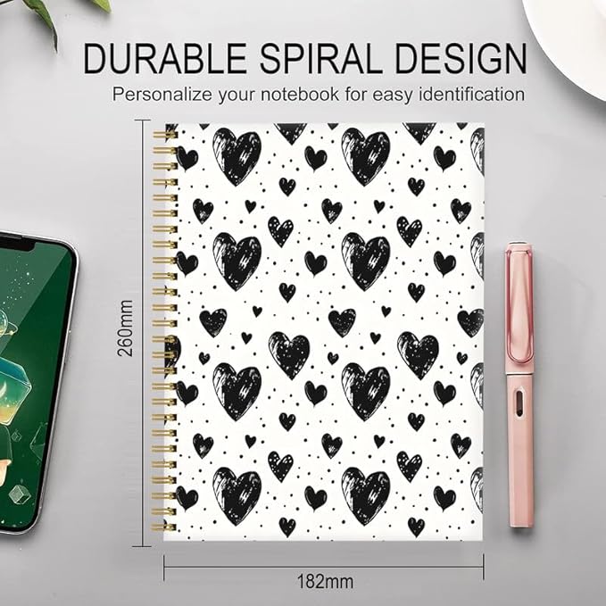 Spiral Journal Notebook for Women,A5 College Ruled Notebooks 6"x 8.4", 120 Pages (60 Sheets) Lined Journal with Premium Thick Paper,Perfect for School Office Home(Love Heart)