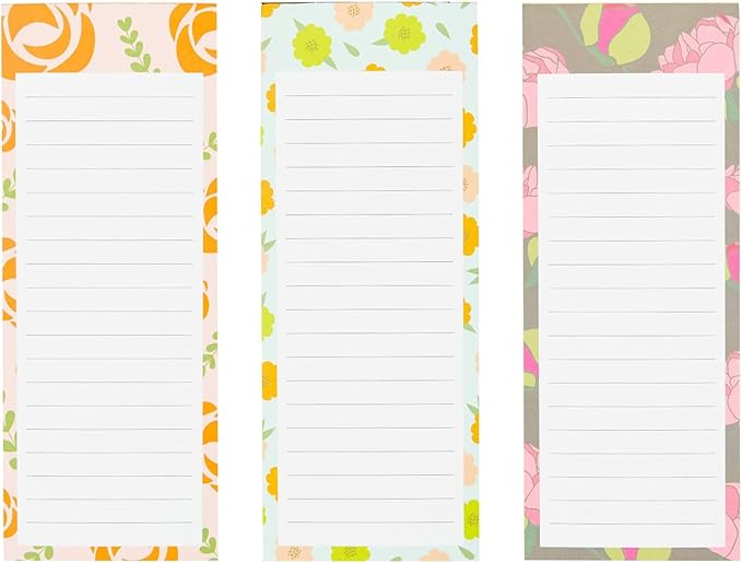 Juvale Magnetic Note Pads for Fridge - 6-Pack, 3.5 x 9 in, Floral Designs - Grocery List Notepad & To Do List Pad - Full Magnetic Backing
