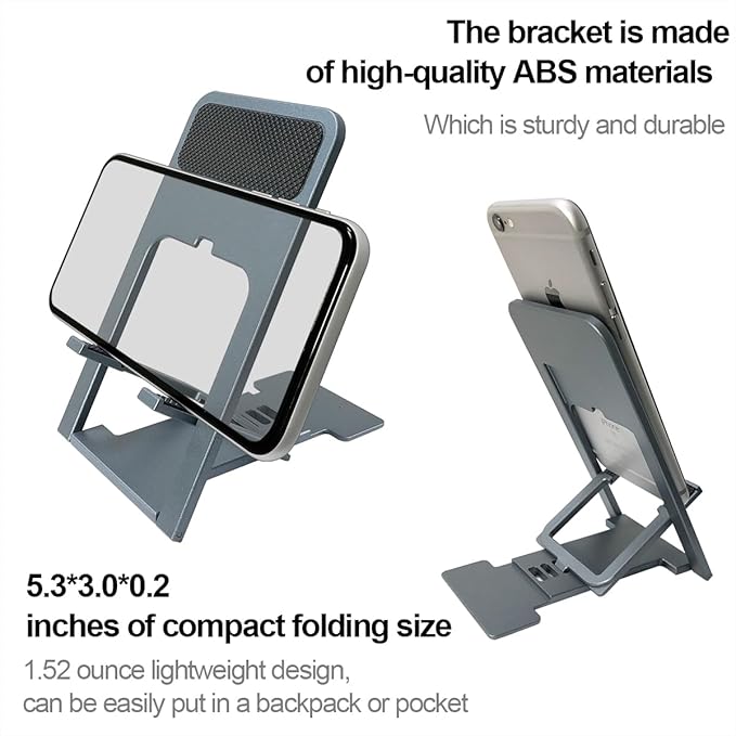 POQOD Ultrathin Cell Phone Stand for Desk, Fully Foldable Phone Holder for Desk Compatible with iPhone 16 15 14 13 12 11, Nintendo Switch, All Phones, (Grey)