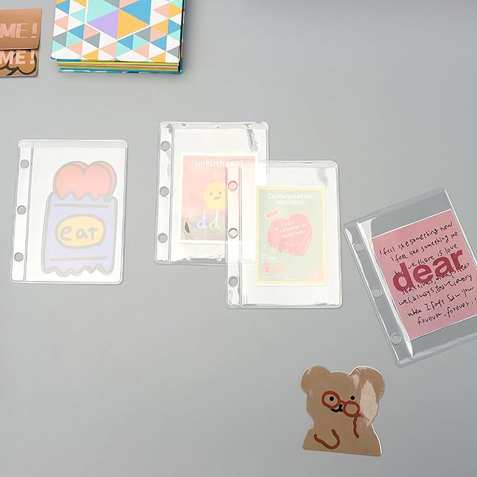 NatSumeBasics 12 Mini Binder Pockets Clear Card Holder A9 Binder Inserts PVC Cash Budget Envelopes for 3 Ring Binder Sheet Protectors Organize Photos Cards Bills (Mini, Clear)
