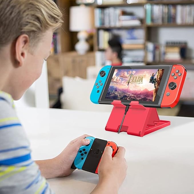 Stand Compatible with Nintendo Switch, Adjustable Switch Playstand, Foldable Phone Stand for Desk, Compact & Portable Switch Holder Accessories (Red)