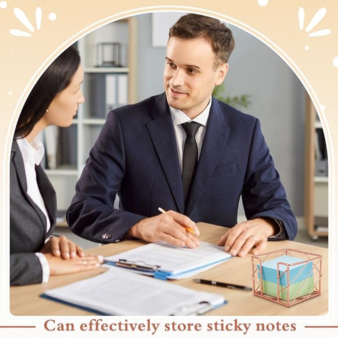 6 Pcs Sticky Note Holder, 4x4x3.15Inch Memo Note Cube Holder Mesh Desk Organizer for Notepads Pens Home Office Desk Supplies (Rose Gold)