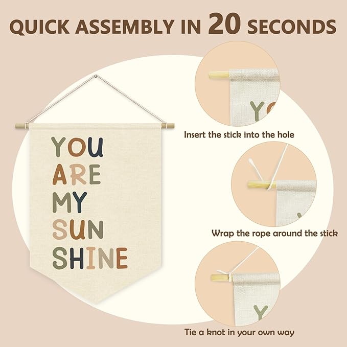 Nursery Decor,You Are My Sunshine Positive Affirmation Kids Wall Art Canvas Banner Wall Hanging Pennant Flag Canvas Banner for Playroom Classroom Baby Kids Bedroom 15x11in