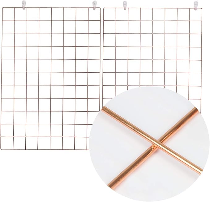 GBYAN Wall Grid 2 Pack Wire Photo Grid Panels Metal Picture Rack Wall Organizer for Memo, Photo Display, 25.6" x17.7 Each Grid Panel