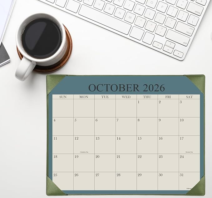 Desk Calendar 2026 with Desktop Mat, 18 Month Small Desk Pad Calendar from January 2026 to June 2027, 8.5" x 11" Desk Pad Calendar 2026-2027 for Home, School Office, Green