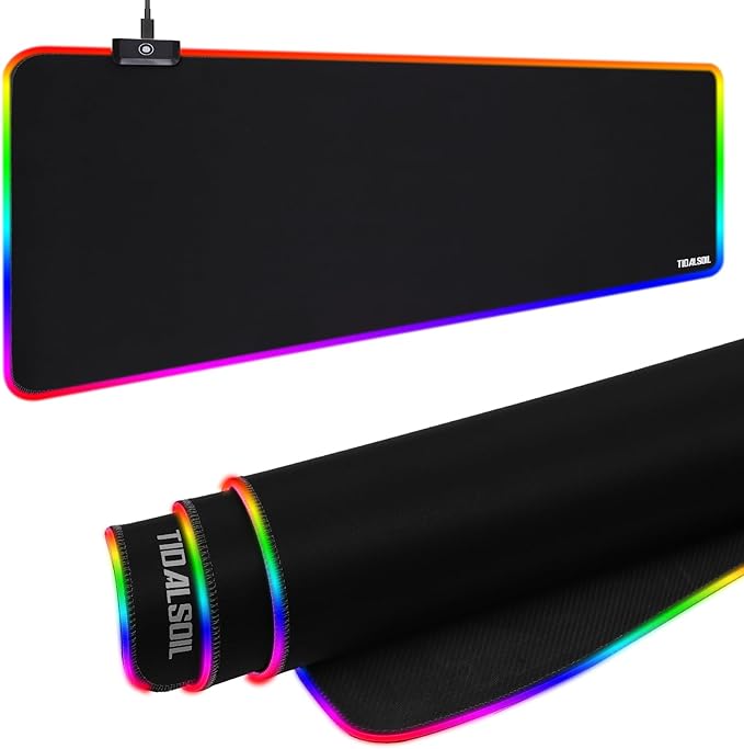RGB Gaming Mouse Pad, 31.5 x 11.8 Inch Oversized Mouse Mat with 12 Light Modes, Non-Slip Rubber Base, Large Keyboard Pad for PC Gaming, Office, Black