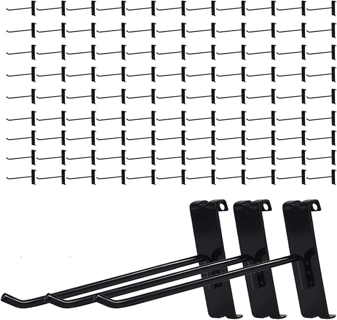 Gridwall Hooks 6 Inch, 100PC Heavy Duty Black Display Hooks for Grid Wall Panels, Grid Wall Accessory for Retail Store, Home Stroage, Garage, Trade Show
