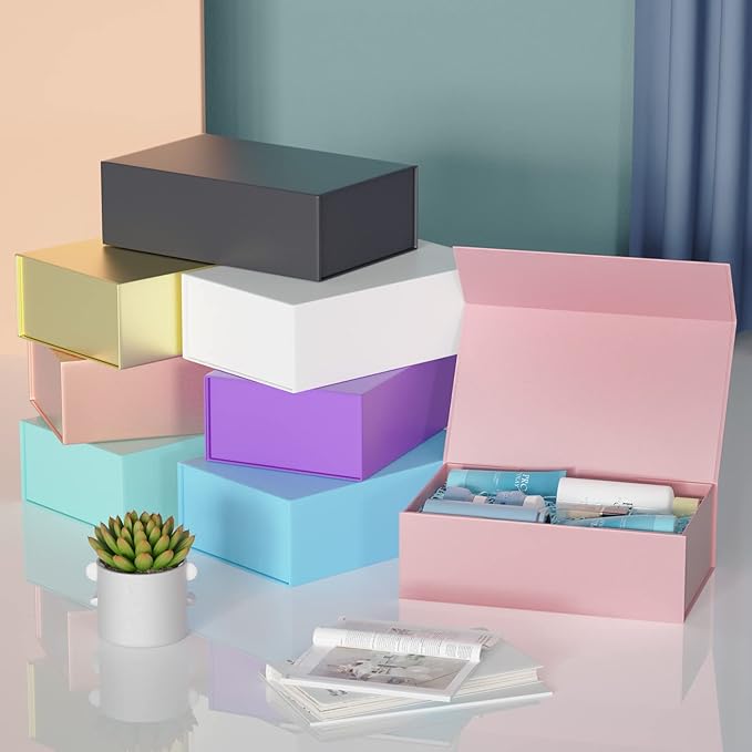 Pink Gift Box, 9.5x6x3'' Gift box for Presents with Lids Magnetic Closure Rectangle Collapsible for Bridesmaid Proposal Box, Wedding, Christmas, Halloween, Birthday Gift Packging