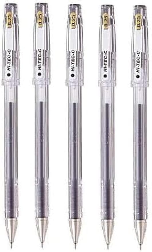 Pilot Hi-Tec-C 025 Gel Ink Pen, Hyper Fine Point 0.25mm, Black Ink, LH-20C25, Value Set of 5