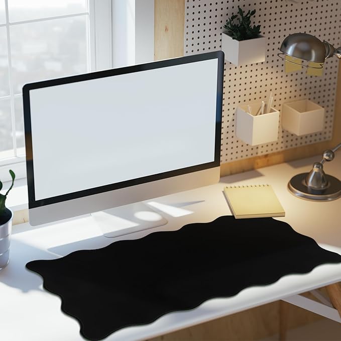 Scalloped Desk Mat Large Scalloped Piping Cute Desk Mat Aesthetic Preppy Table Pad Large Nonslip Pad with Edge Stitching Waterproof Gaming(Black,23.62 x 13.78 Inches)