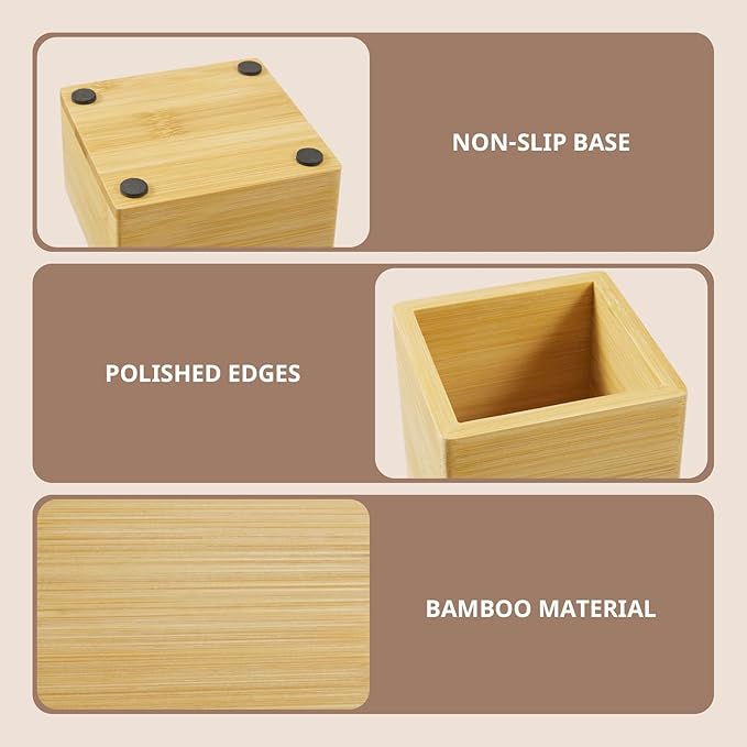 Desk Organizer Set of 3 - Bamboo Office Desk Accessories - Desk Organizers and Accessories for Women Men - Set incl. Pencil Pen Holder, Paperclip Storage and Sticky Note Holder