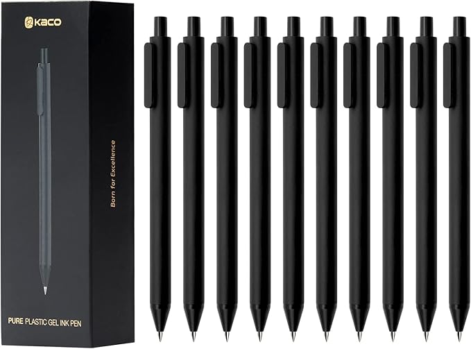 Kaco PURE Gel Pens Black Ink 0.7 mm Medium Point, 10 Pieces Set, Original Design, Quick Drying Aesthetic Note Taking Pens Office Supplies Cute Stationery Low Center of Gravity