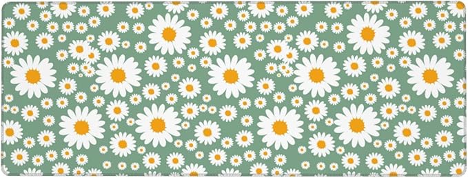Daisy Flowers Large Mouse Pad with Stitched Edges Long Non-Slip Rubber Base Spring Floral Print Mousepad Laptop Keyboard Mat Desk Pad for Office Home Desk Decor, 31.5" X 11.8"