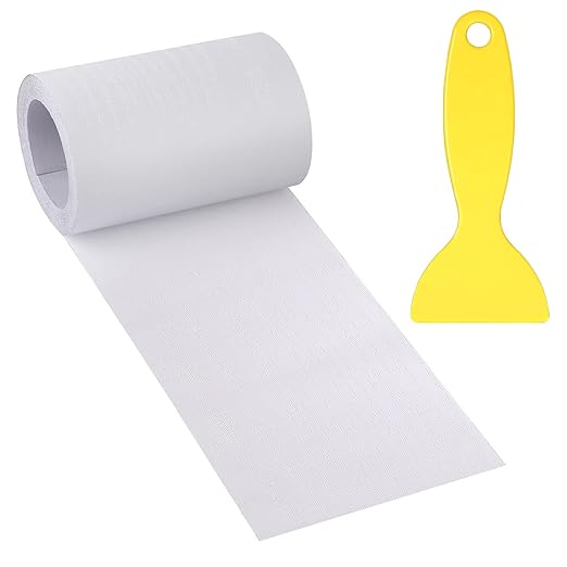 4" X33' Size Realistic Wood Grain Repair Tape, Self Adhesive Wood Grain Repair Patch for Tables, Chairs, Doors, Windows, Floors, Furniture Renovation, Handicraft DIY. with Plastic Scraper. White Wood