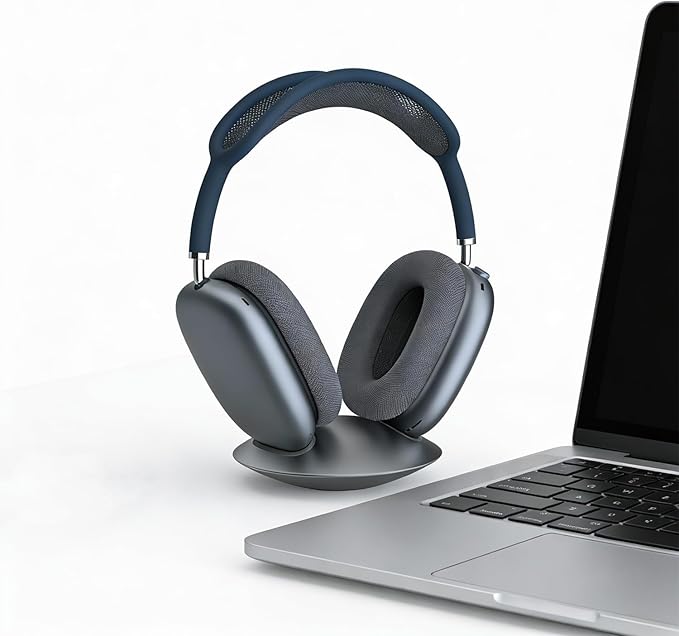 All-Aluminum Headphone Stand for AirPods Max, Full CNC-Machined Metal Base with Soft Silicone Contact Pad, Futuristic Ring Design, Stable Desktop Display Dock (Silver)
