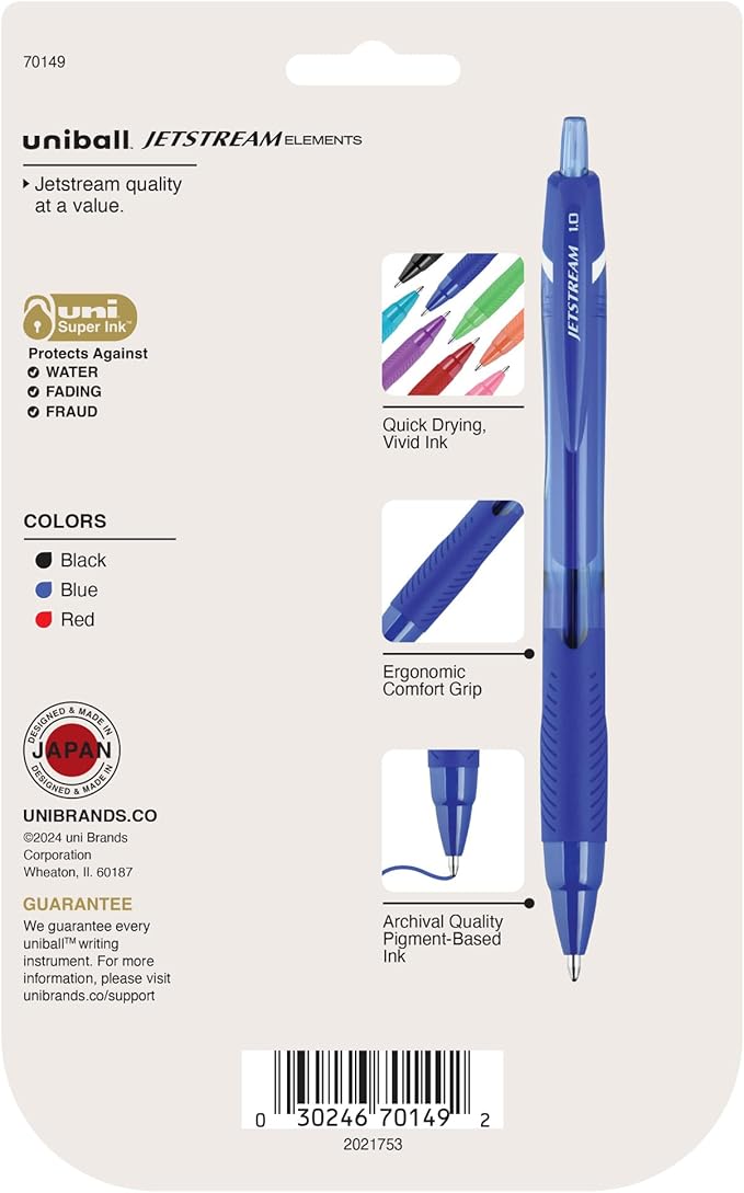 uniball Jetstream Elements Ballpoint Pens, Medium Point (1.0mm), Assorted Ink, 6 Pack